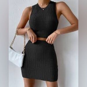 SHEIN Black Geometric Skirt Set